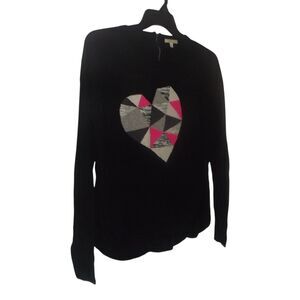 Lisa Todd Sie 5 Black Animal Print Heart Sweater Size S Cashmere Blend